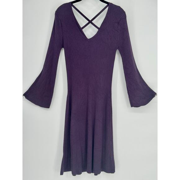Versona Dresses & Skirts - Versona Knit Bell Sleeve Criss Cross Back Plumb Color Dress Size S